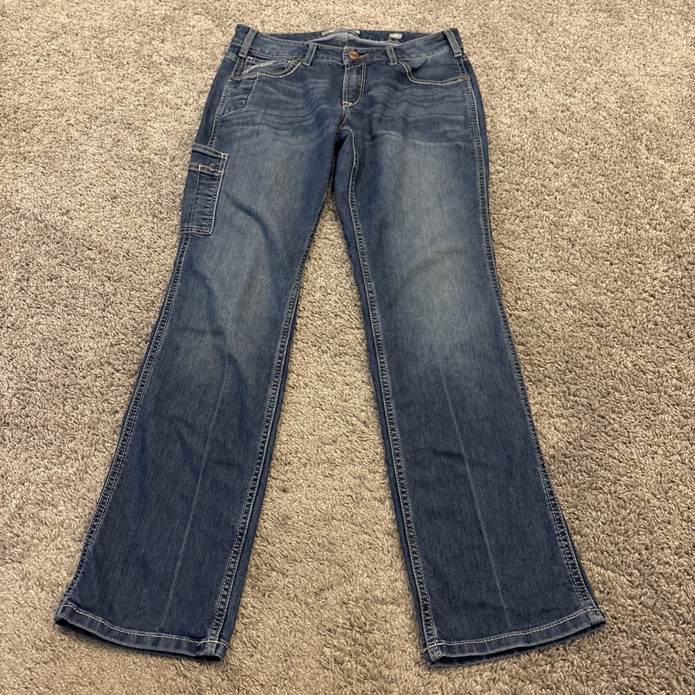 Ariat Rebar Mid Rise Boot Cut Jeans Blue Workwear Womens 30R FITS 32x32 Rare